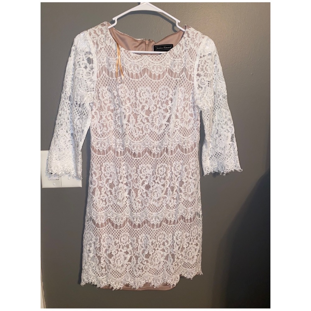 White and nude lace dress